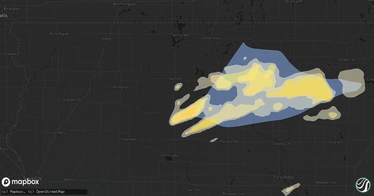 Hail map in Gillett Grove, IA on June 28, 2026