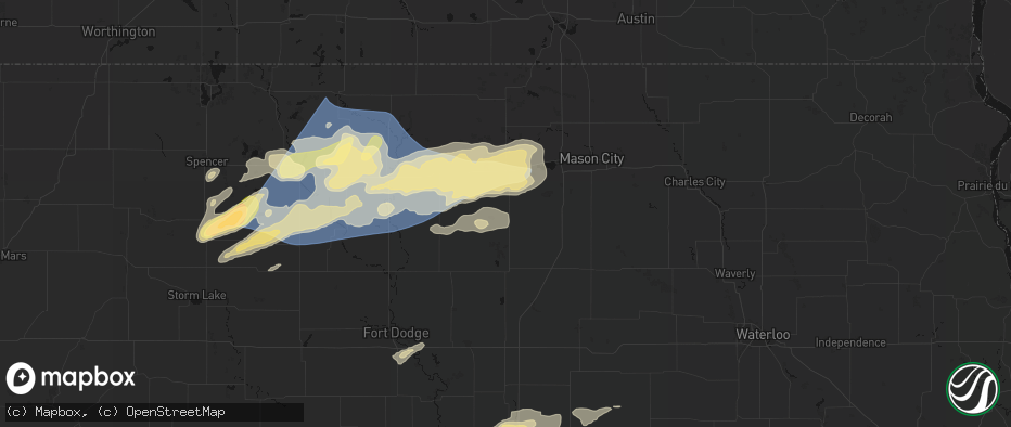 Hail map in Goodell, IA on June 28, 2026