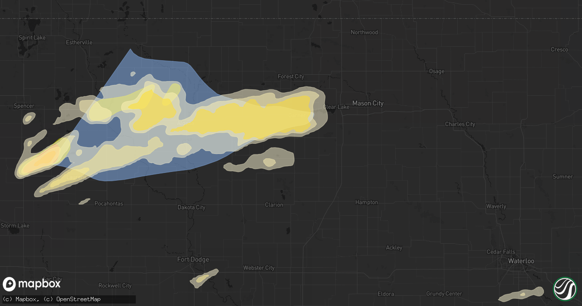 Hail map in Goodell, IA on June 28, 2026