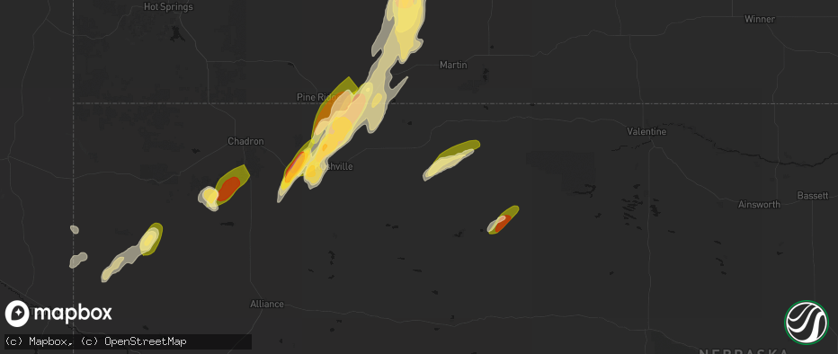 Hail map in Gordon, NE on June 28, 2026