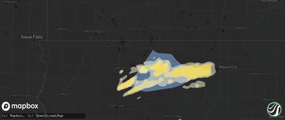 Hail map in Graettinger, IA on June 28, 2026