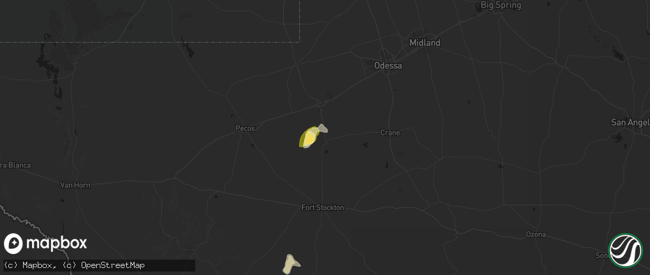 Hail map in Grandfalls, TX on June 28, 2026