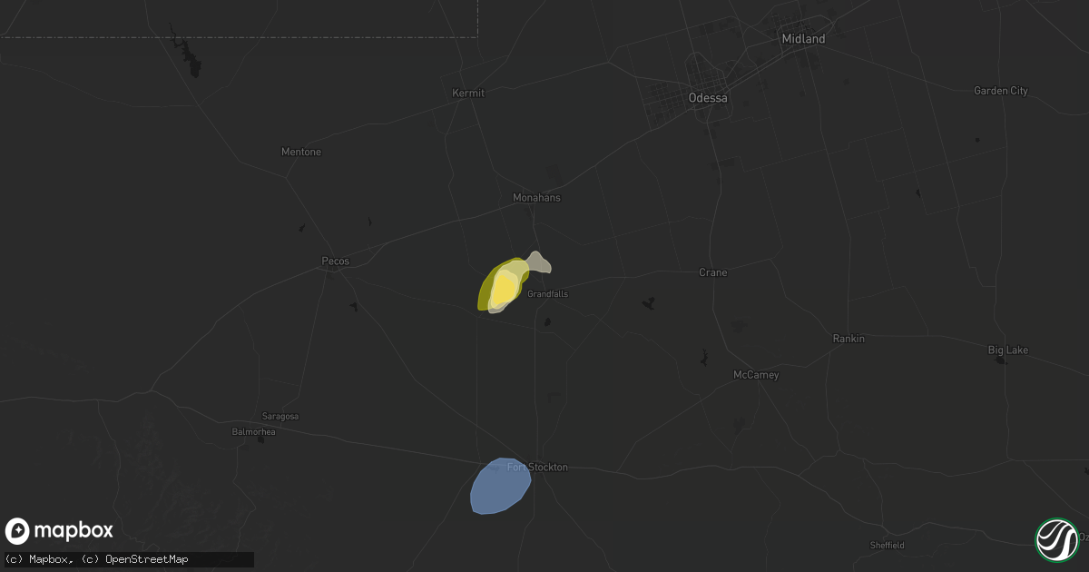 Hail map in Grandfalls, TX on June 28, 2026