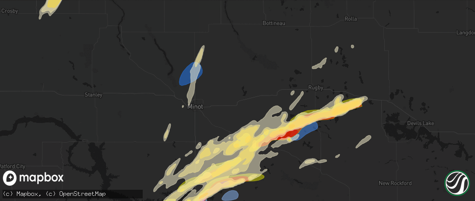 Hail map in Granville, ND on June 28, 2026