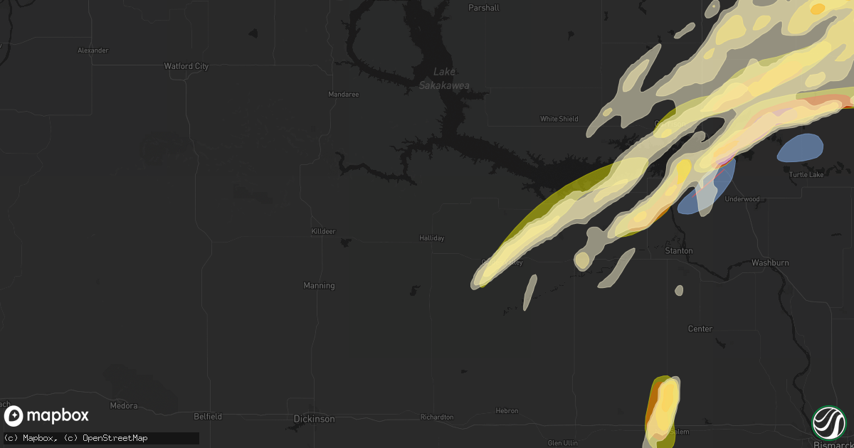 Hail map in Halliday, ND on June 28, 2026