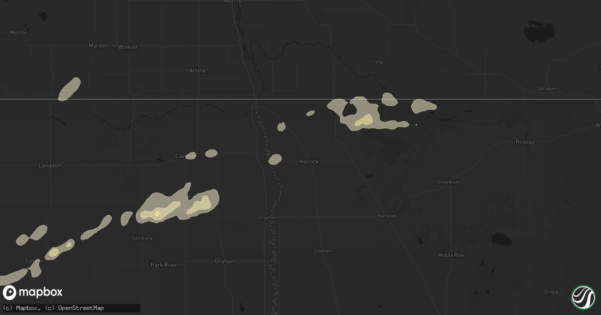 Hail map in Hallock, MN on June 28, 2026