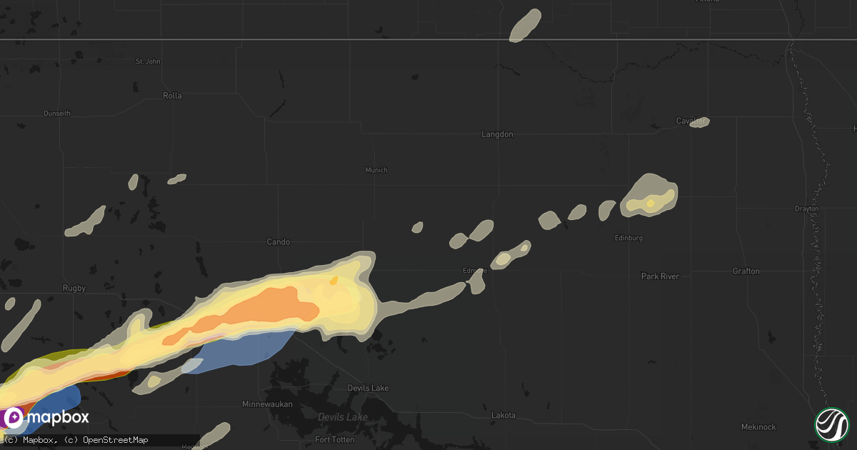 Hail map in Hampden, ND on June 28, 2026