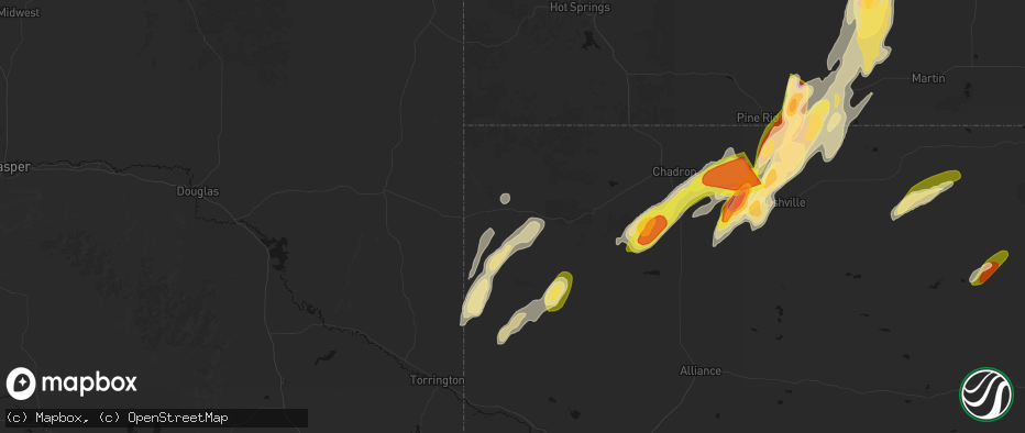 Hail map in Harrison, NE on June 28, 2026
