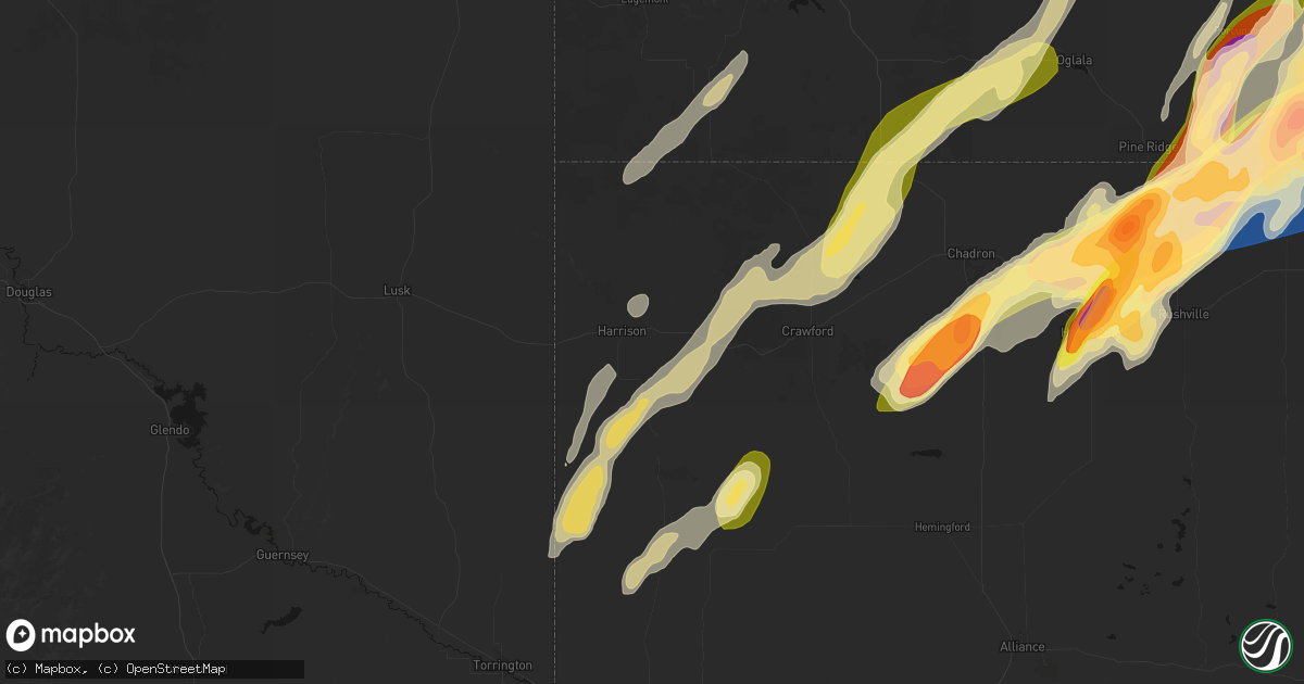 Hail map in Harrison, NE on June 28, 2026