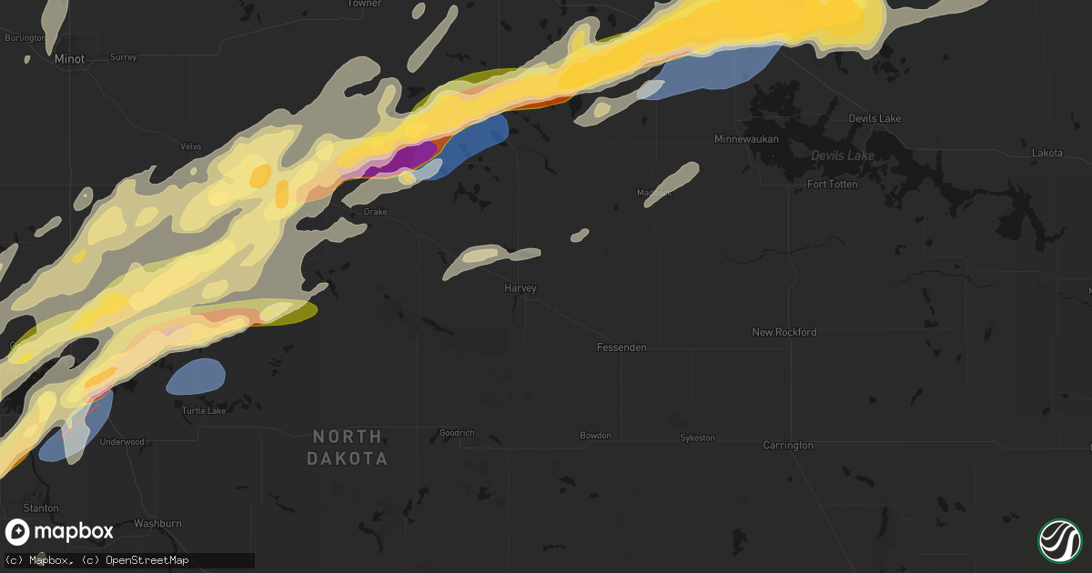 Hail map in Harvey, ND on June 28, 2026