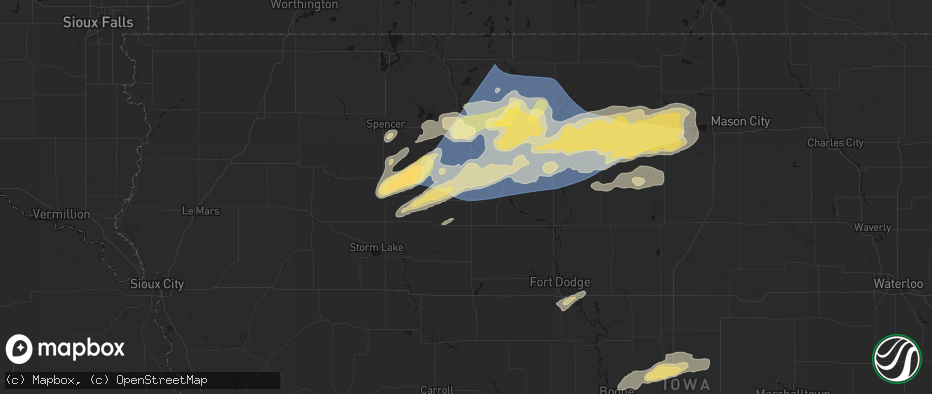 Hail map in Havelock, IA on June 28, 2026