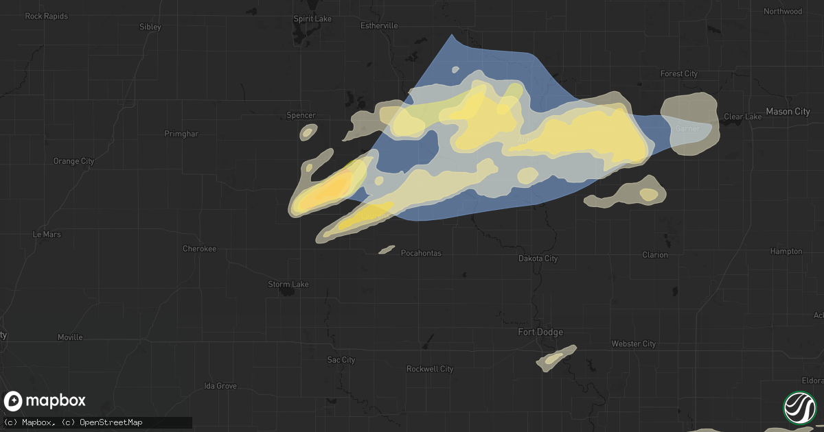 Hail map in Havelock, IA on June 28, 2026