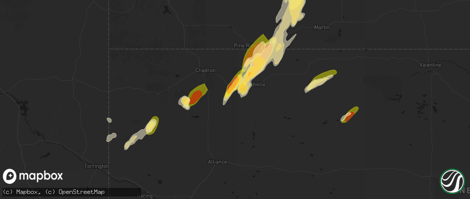 Hail map in Hay Springs, NE on June 28, 2026