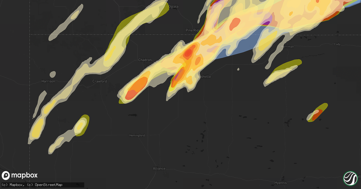 Hail map in Hay Springs, NE on June 28, 2026