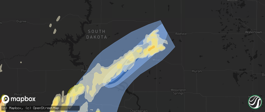 Hail map in Highmore, SD on June 28, 2026