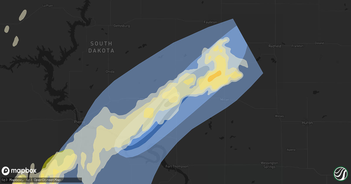 Hail map in Highmore, SD on June 28, 2026