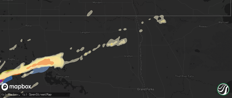 Hail map in Hoople, ND on June 28, 2026