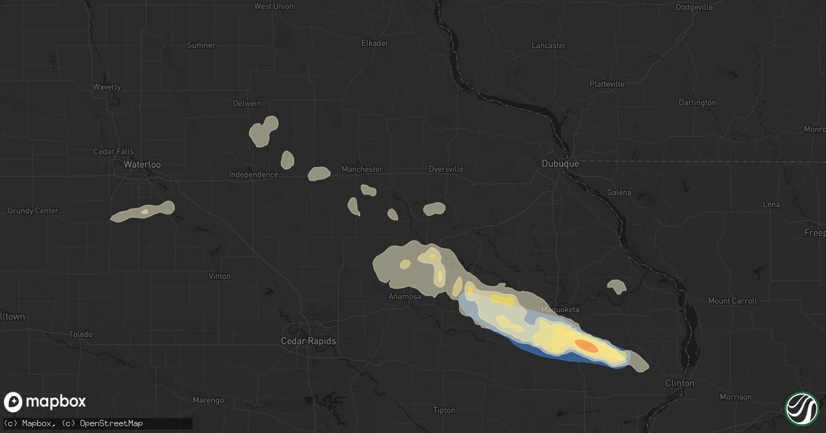 Hail map in Hopkinton, IA on June 28, 2026