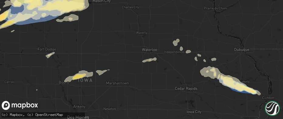 Hail map in Hudson, IA on June 28, 2026