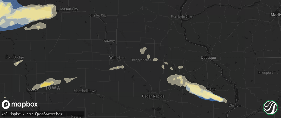 Hail map in Independence, IA on June 28, 2026