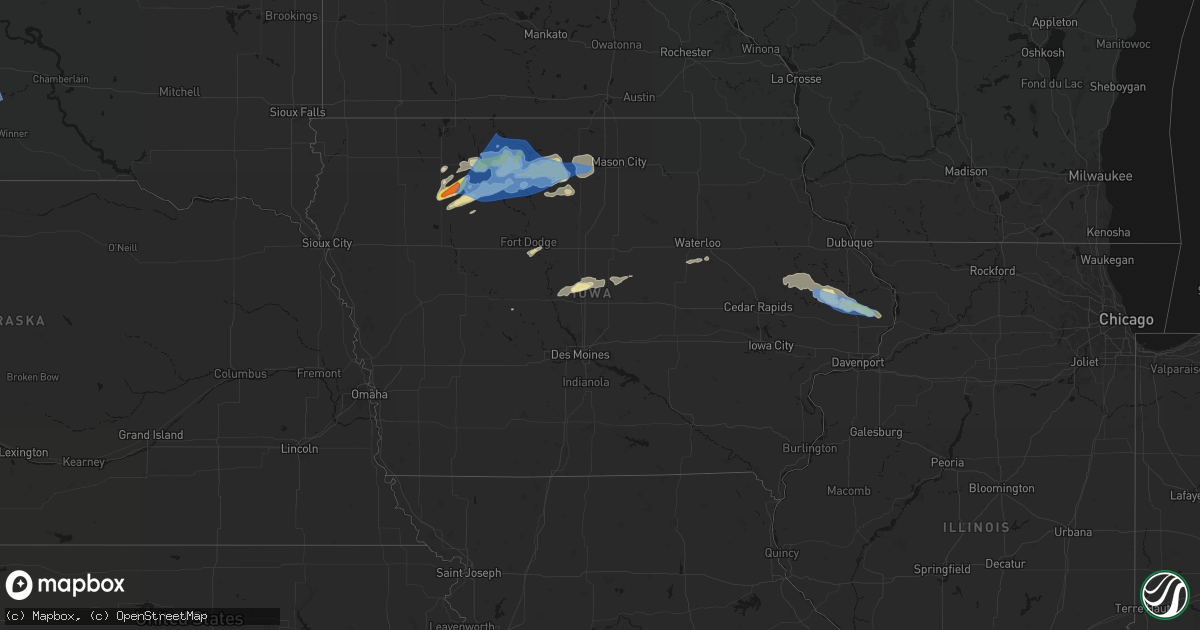 Hail map in Iowa on June 28, 2026