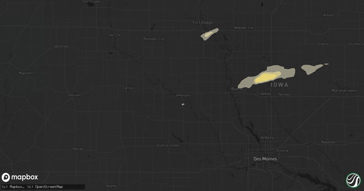 Hail map in Jefferson, IA on June 28, 2026