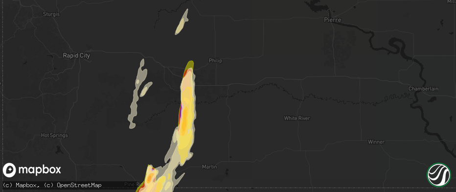 Hail map in Kadoka, SD on June 28, 2026