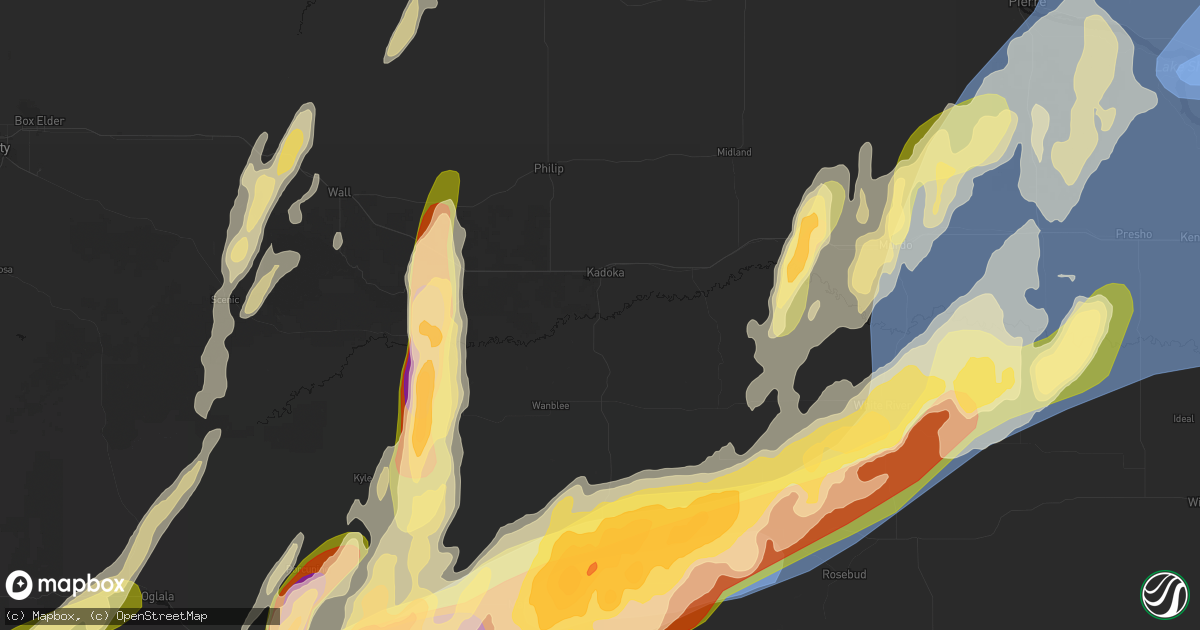 Hail map in Kadoka, SD on June 28, 2026