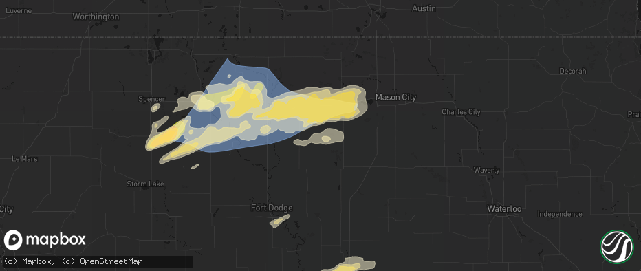 Hail map in Kanawha, IA on June 28, 2026