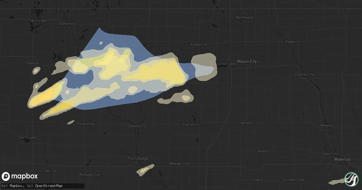 Hail map in Kanawha, IA on June 28, 2026
