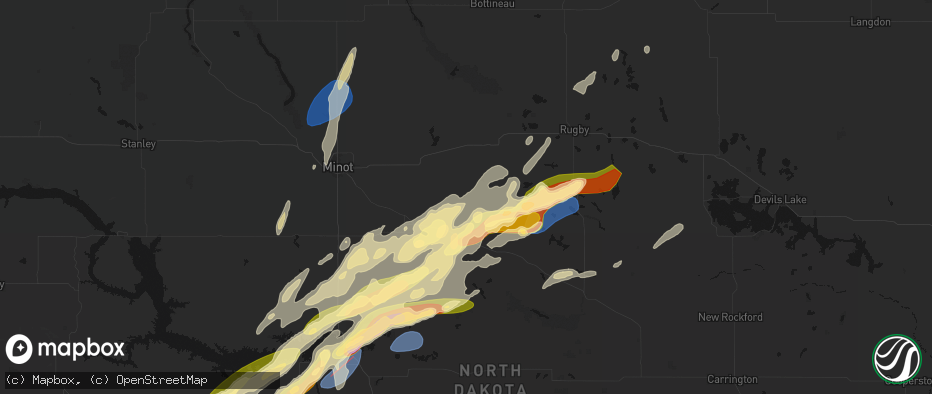 Hail map in Karlsruhe, ND on June 28, 2026