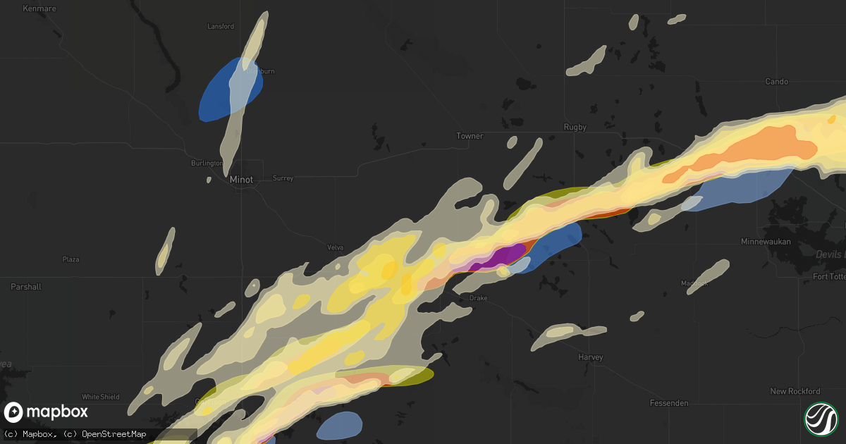 Hail map in Karlsruhe, ND on June 28, 2026