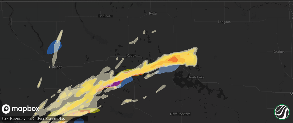 Hail map in Knox, ND on June 28, 2026