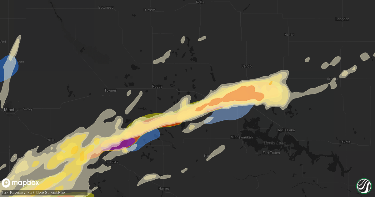 Hail map in Knox, ND on June 28, 2026