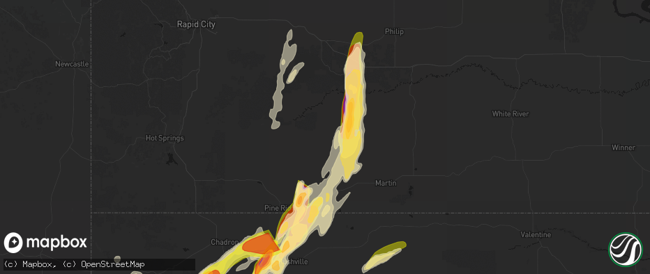 Hail map in Kyle, SD on June 28, 2026