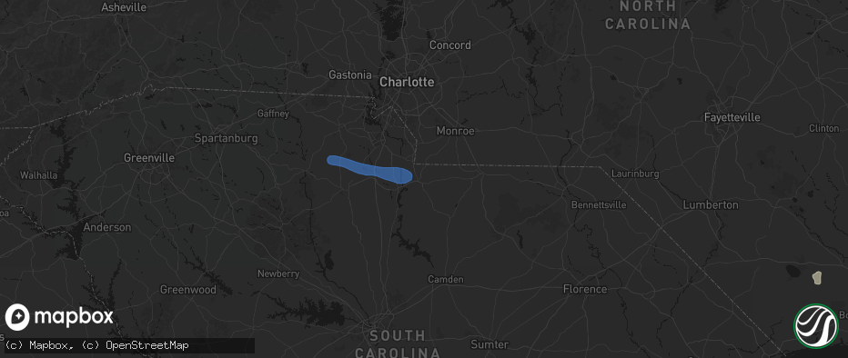 Hail map in Lancaster, SC on June 28, 2026