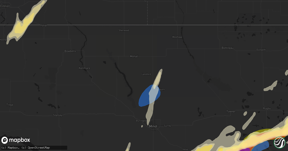 Hail map in Lansford, ND on June 28, 2026