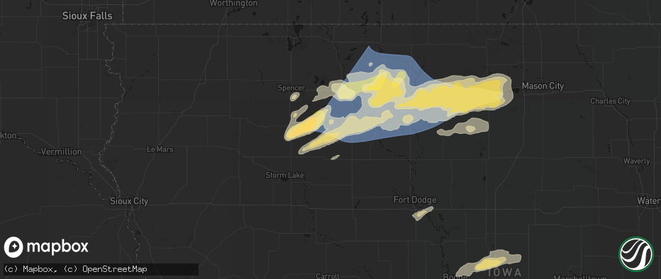 Hail map in Laurens, IA on June 28, 2026
