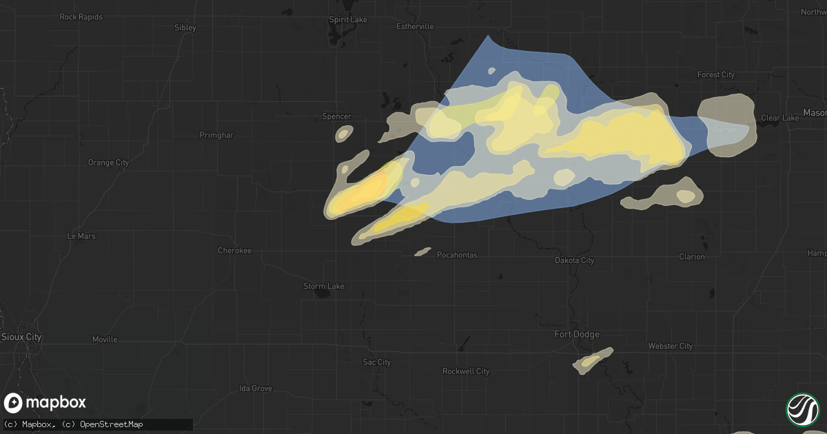 Hail map in Laurens, IA on June 28, 2026