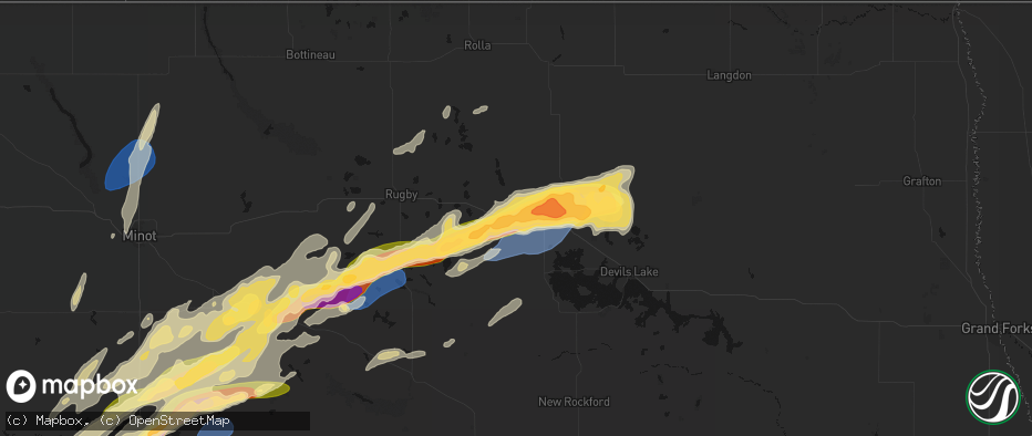 Hail map in Leeds, ND on June 28, 2026