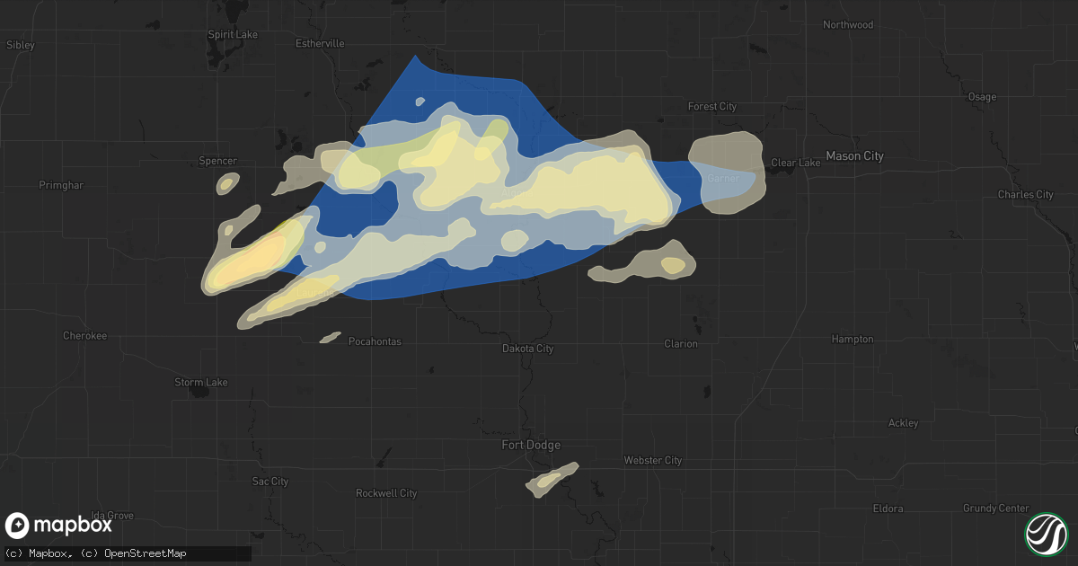 Hail map in Livermore, IA on June 28, 2026