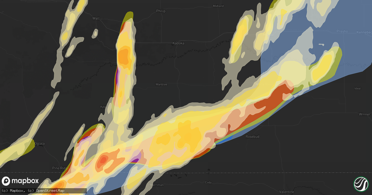 Hail map in Long Valley, SD on June 28, 2026