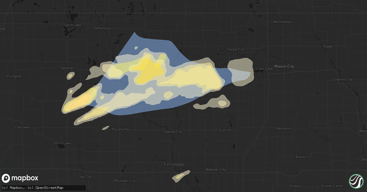 Hail map in Lu Verne, IA on June 28, 2026