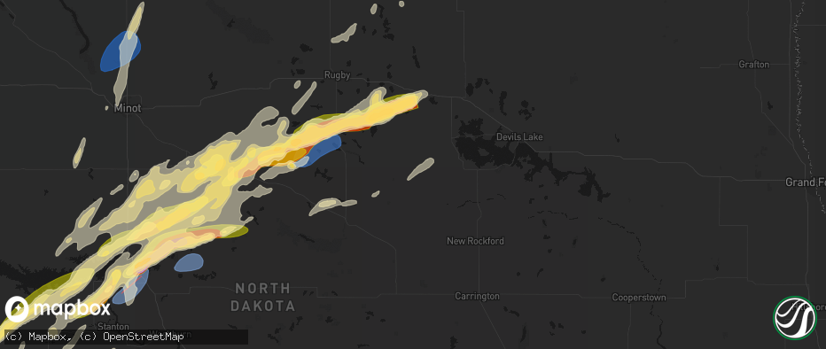 Hail map in Maddock, ND on June 28, 2026
