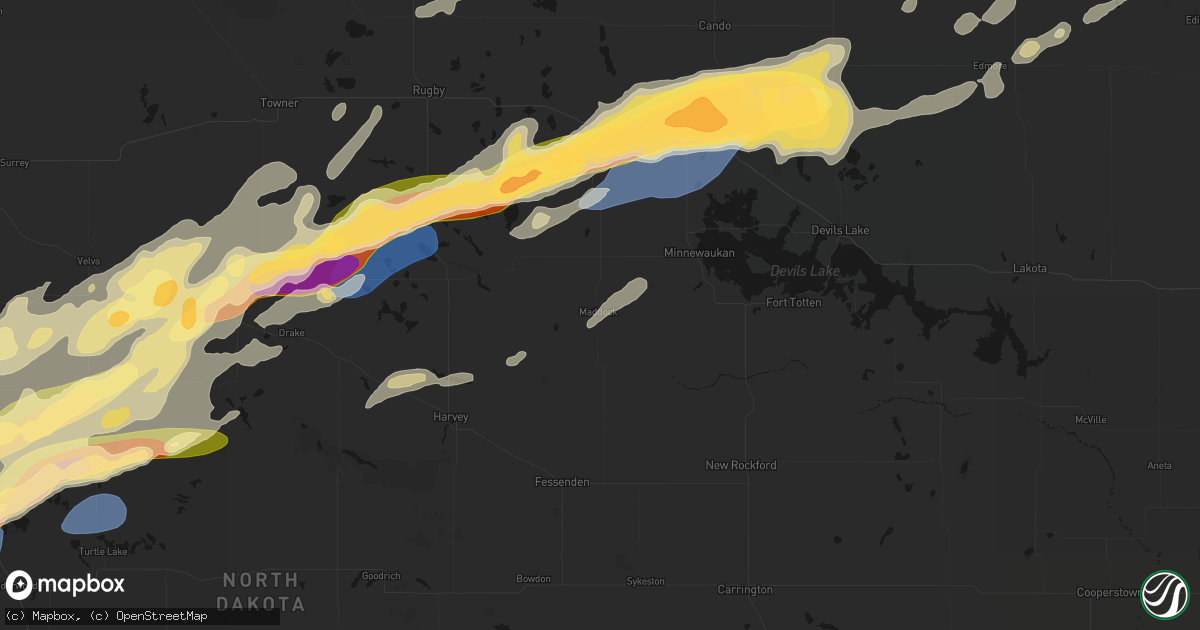 Hail map in Maddock, ND on June 28, 2026