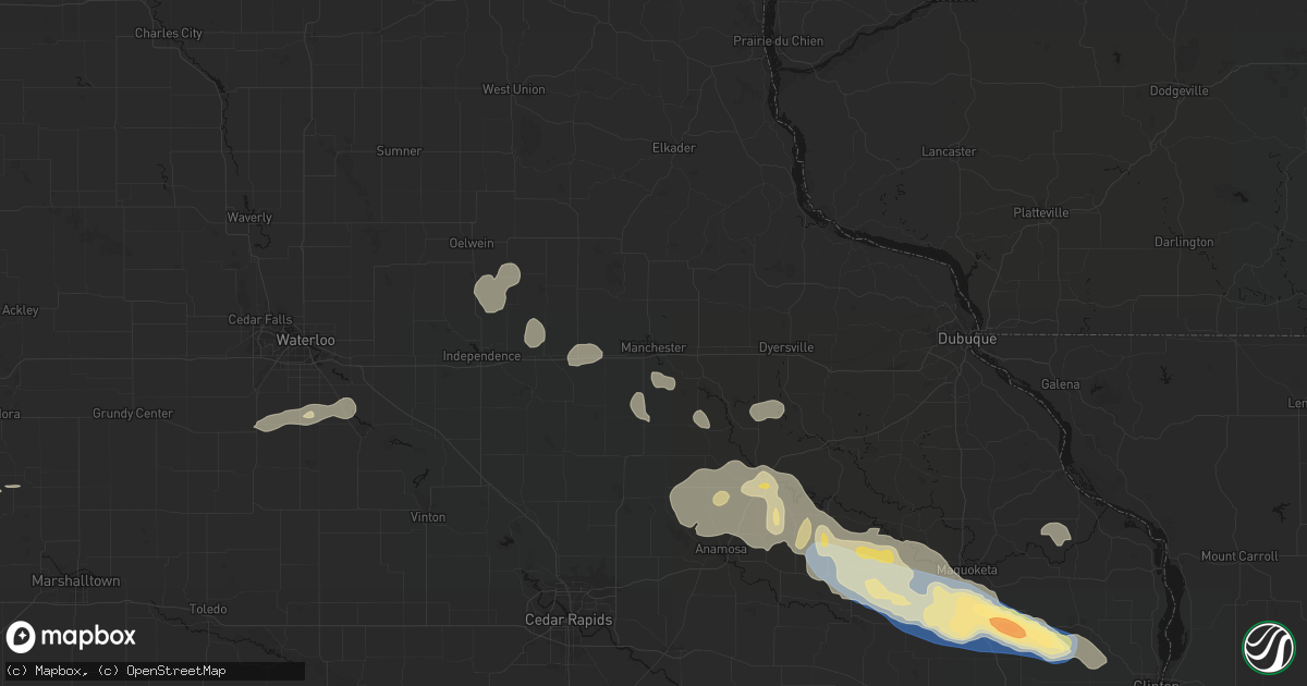 Hail map in Manchester, IA on June 28, 2026