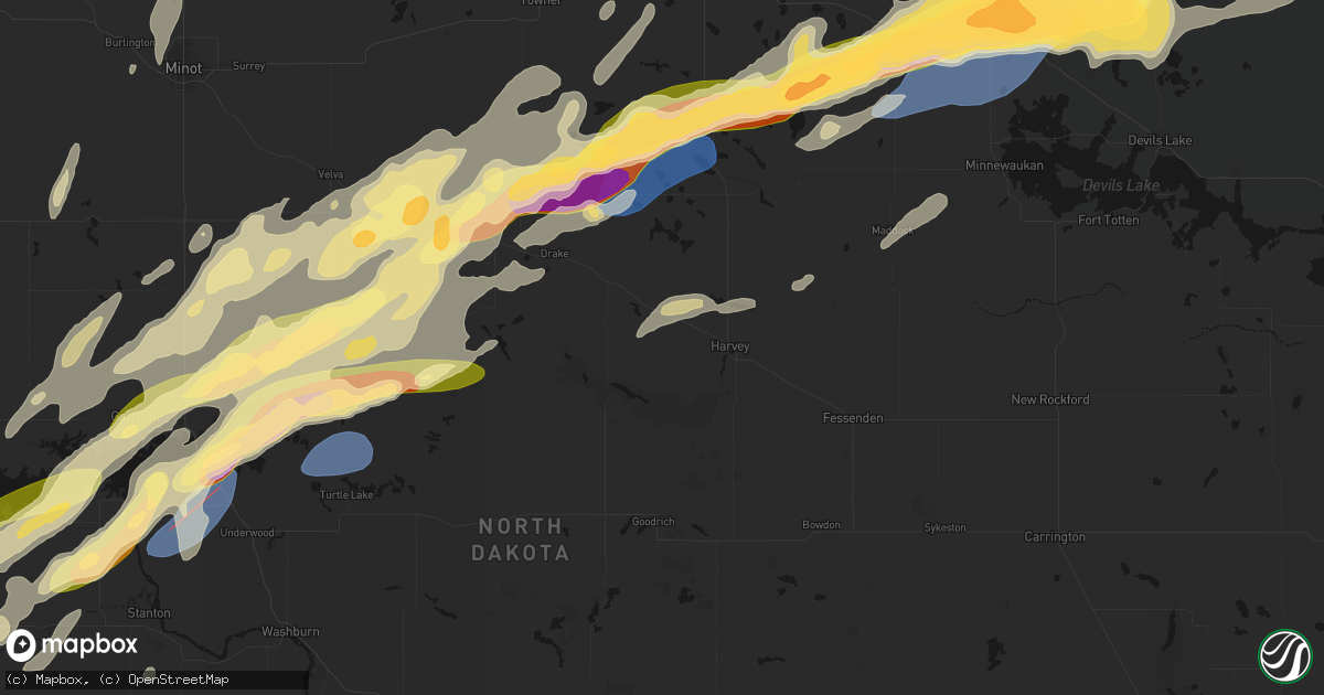 Hail map in Martin, ND on June 28, 2026