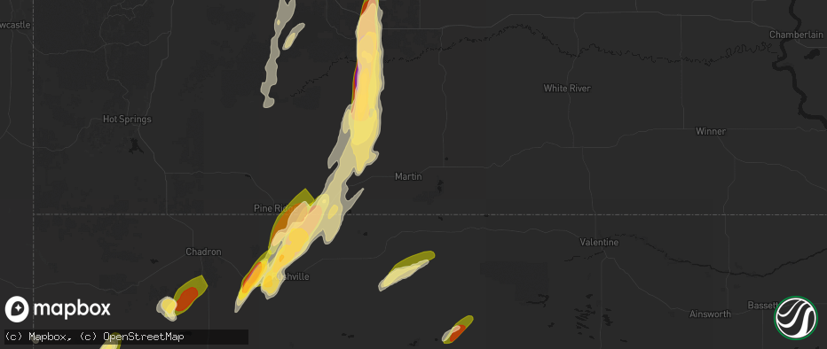 Hail map in Martin, SD on June 28, 2026