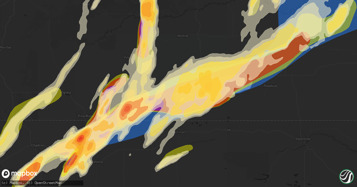 Hail map in Martin, SD on June 28, 2026