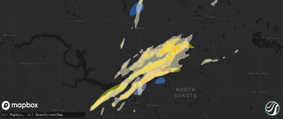 Hail map in Max, ND on June 28, 2026